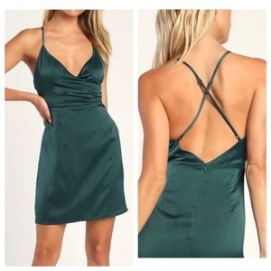 Lulus Sleek Sweetheart Teal Green Satin Surplice Mini Dress size XL